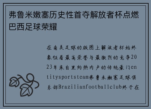 弗鲁米嫩塞历史性首夺解放者杯点燃巴西足球荣耀